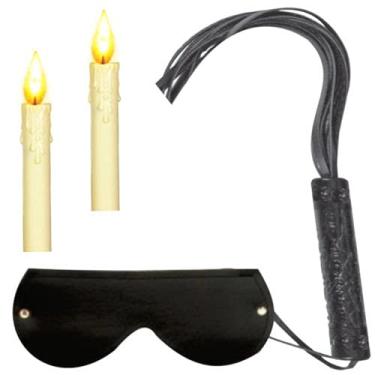 Imagem de Kit Dominador Chicote Máscara Velas Brinque Com Fogo inNamorata Produto Erótico Wax Candle Tapa Olho
