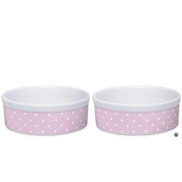 Imagem de Kit Comedouro e Bebedouro de Porcelana 600ml Rosa Bolinhas