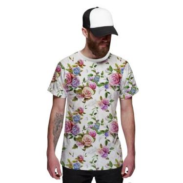 Imagem de Camiseta Floral Rosa E Violeta Masculina Off White - Di Nuevo
