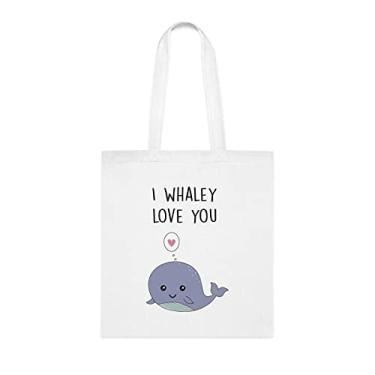 Imagem de Sacola I Whaley Love You, presente divertido, bolsa de ombro, bolsas reutilizáveis, cesta de Natal de aniversário, ideia de presente, Branco
