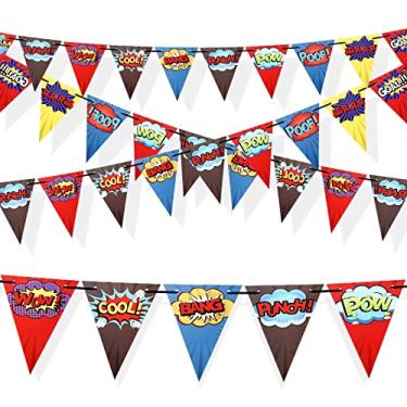 Imagem de Faixa de aniversário herói herói decorações de festa de aniversário herói papel bandeira guirlanda decoração para crianças meninos suprimentos de festa de aniversário decoração de parede de chá de beb