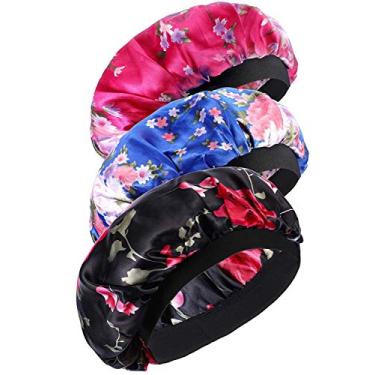 Imagem de Bonés Onwon de cetim com 3 peças, bonés para dormir à noite, gorro de salão de banda larga, boné de cetim macio para dormir, chapéu de seda para dormir, touca para perda de cabelo, capa de cabeça para dormir para mulheres e meninas dormindo