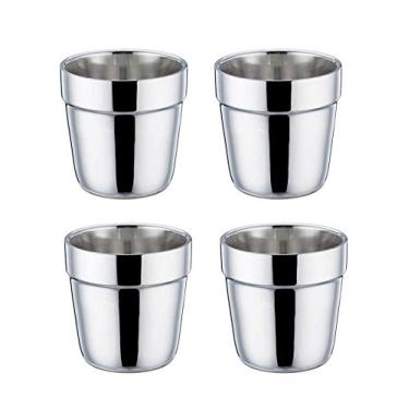 Imagem de TeamFar Conjunto de 4 canecas de café expresso de aço inoxidável, reutilizáveis e empilháveis, acabamento espelhado e lavável na lava-louças - 170 g
