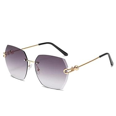 Imagem de Óculos de sol de corte sem aro fashion feminino gafas de sol polígono gradiente óculos de sol turismo ao ar livre óculos de praia, 2, tamanho único