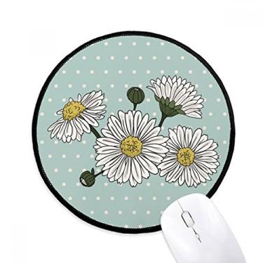 Imagem de DIYthinker Tapete de mouse de crisântemo branco planta de flores tapete redondo para computador