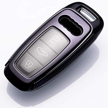 Imagem de YJADHU Capa protetora de capa de chave de carro TPU para capa de chave, apto para Audi A3 2021 A6L A7 A8 Q8 E-tron C8 D5 2019 2020, preto