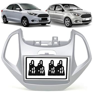 Imagem de Moldura de Painel 2 Din 7" Polegadas Ford Ka Hatch e Sedan 2015 2016 2017 2018 Sem Computador Bordo - Prata