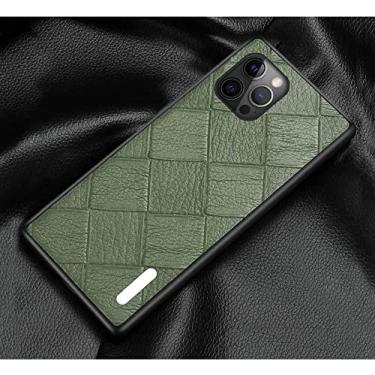 Imagem de IOTUP Capa de telefone traseira de couro padrão xadrez, para Apple iPhone 13 Pro (2021) 6,1 polegadas capa à prova de choque tudo inclusa [proteção de tela e câmera] (cor: verde)