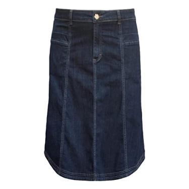 Imagem de Saia Jeans Midi Evasê Ref 107 Moda Evangélica Plus Size Tamanho:50;Cor:Azul Escuro