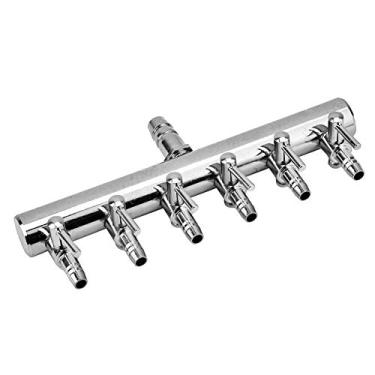 Imagem de Tnfeeon Válvula reguladora da bomba de ar de aquário, válvula de aço inoxidável da bomba de ar do tanque de peixes de aquário de 8 mm vira para válvula de controle do divisor de 4 mm (6 vias)