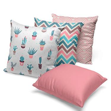 Imagem de kit 4 capas de almofadas rosa com azul 40X40