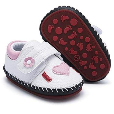 Imagem de HsdsBebe Tênis de caminhada com sola de borracha para bebês meninos e meninas com sola de borracha para bebês primeiros caminhantes infantis, Coração/branco 1, 12-18 Months Toddler