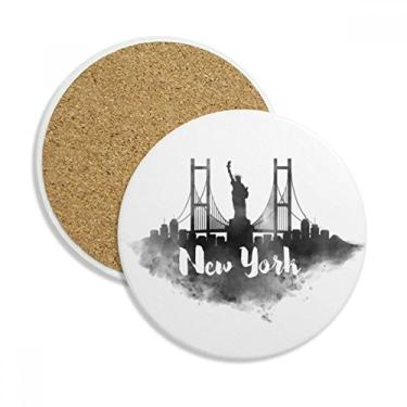 Imagem de New York America LandMark Ink Caneca porta-copos com pintura de cidade, pedra absorvente de proteção de mesa