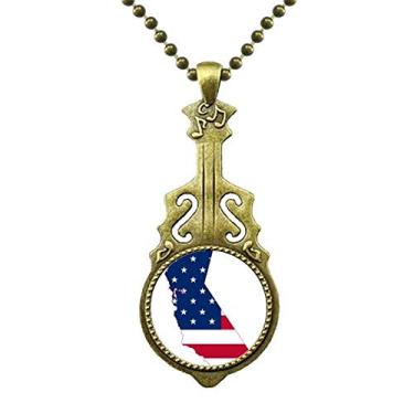 Imagem de DIYthinker Colar com mapa dos EUA da Califórnia em formato de bandeira de listras em formato de violão antigo com pingente de música