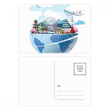 Imagem de Cartão postal Travel Journey Japan Sakura Plane Cartão de felicitações de aniversário