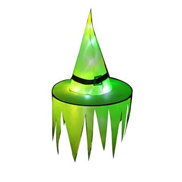 Imagem de Bestgift chapéu de bruxa infantil chapéu de feiticeiro acessórios de decoração de festa de Halloween verde + irregular + brilho 39 cm de altura