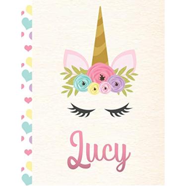 Imagem de Lucy: Personalized Unicorn Primary Handwriting Notebook For Girls With Pink Name - Dotted Midline Handwriting Practice Paper - Kindergarten to Early ... - Grades K-2 Composition School Exercise Book