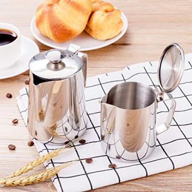 Imagem de Jarro de espuma de leite com tampa 12oz/350ml,20oz/600ml jarras de vapor espresso de aço inoxidável leite café cappuccino latte arte barista jarras de vapor leite jarro copo máquina acessórios