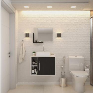 Imagem de Conjunto para Banheiro Gabinete com Cuba Q32 e Espelheira Soft 600  Branco com Preto Ônix