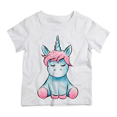 Imagem de Camiseta Infantil Branca Unicornio Bebe Azul Rosa Infantil (4)
