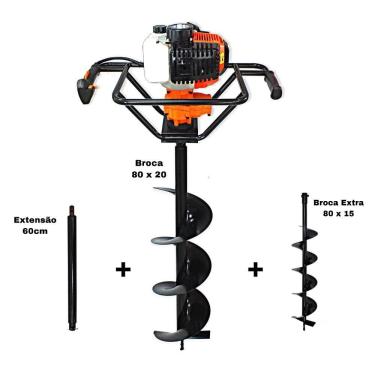 Imagem de Perfurador De Solo Vulcan VPS520 2T 52CC 2,5HP Com Broca 80x20cm + Broca Extra 80x15cm + Extensor 60cm