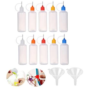 Imagem de 10 frascos de cola vazia de 60 ml com 2 mini funis, frascos aplicadores de plástico com tampas de ponta de agulha para cola, líquido, óleo, artesanato DIY, pintura acrílica (multicolorida)