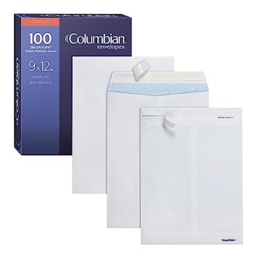 Imagem de Columbian Envelopes de segurança 9 x 12, 100/caixa, 22 x 30 cm, liberação e selagem autovedante, tira de puxar inviolável SimplySafe, branca (COLO930)