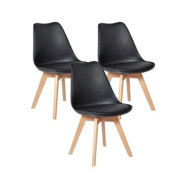 Imagem de Kit 3 Cadeiras Leda Saarinen Wood Almofada Cozinha Preta