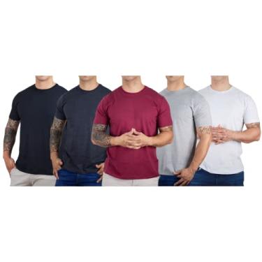 Imagem de Kit 5 Camisetas Básicas Masculina Algodão Premium Slim Fit Cor:1 Branco,1 Preto,1 Cinza,1 Grafite,1 Bordô;Tamanho:G