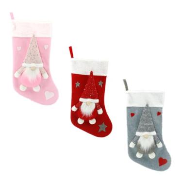 Imagem de HOMSFOU 3 Peças De Meia De Natal Boneca Sem Rosto Pingente De Meia Porta Talheres De Papai Noel Sacos De Presente De Papai Noel Decoração Suspensa De Meias De Natal Saco De Presente