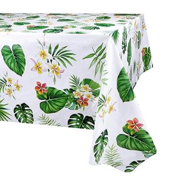 Imagem de Toalhas de mesa havaianas luau para decoração de festa, 3 unidades de capas de mesa retangulares de plástico descartáveis Havaí, pano de mesa de folhas de palmeiras tropicais Aloha, roupa de mesa de verão para crianças, artigos de coquetel para festa de aniversário