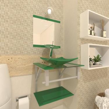Imagem de Gabinete De Vidro Para Banheiro 40cm Com Torneira Cascata Verde - Cuba
