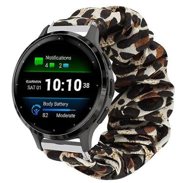 Imagem de Compatível com Garmin Venu 3S Band, Lamshaw 18 mm de tecido de liberação rápida elástico elástico para mulheres lindas pulseiras de substituição compatíveis com Garmin Venu 3S 41 mm / Venu 2S / Forerunner 265S / Forerunner 255S / 255S Music / Rey / Vivomove 3S / Captain Marvel Smartwatch Vader (Leop