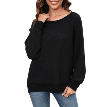Imagem de Top Casual, Suéter Feminino Solto Ajuste Manga Comprida Casual Cor Pura para Outono Inverno (L)