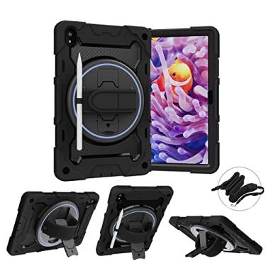 Imagem de QYiiD Capa para Lenovo Tab P11 2020 TB-J606F TB-J606X / P11 Plus TB-J607, capa protetora resistente para crianças com suporte giratório de 360° e alça de ombro para Lenovo Tab P11/P11 Plus, preta