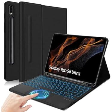 Imagem de QYiiD Capa com teclado Touchpad retroiluminado para Galaxy Tab S8 Ultra 14,6 polegadas 2022 SM-X900/X906, retroiluminação de 7 cores, trackpad multitoque, sem fio removível com suporte para caneta S,