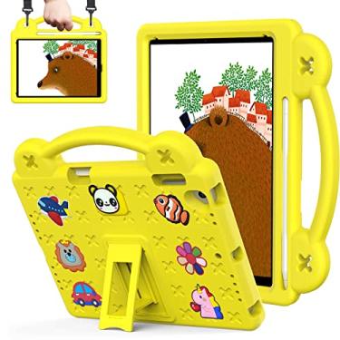 Imagem de QYiiD Capa para iPad 9ª/8ª/7ª geração, infantil à prova de choque, proteção de corpo inteiro com suporte para lápis, alça de ombro dobrável para iPad de 10,2 polegadas 2021/2020/2019, amarelo