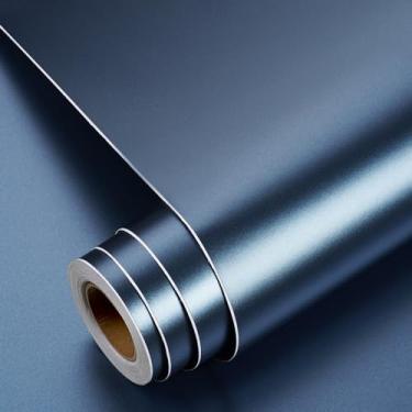 Imagem de YENHOME Papel de contato de aço inoxidável 76 cm x 395 cm para eletrodomésticos, papel de parede azul metálico, papel de parede removível autoadesivo azul, papel de contato azul para prateleiras de