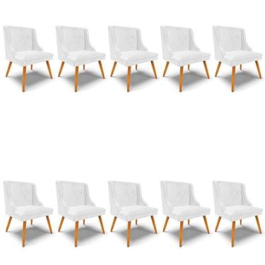 Imagem de Kit 10 Cadeiras Estofadas Para Sala De Jantar Pés Palito Lia Sintético Premium Branco - Ibiza
