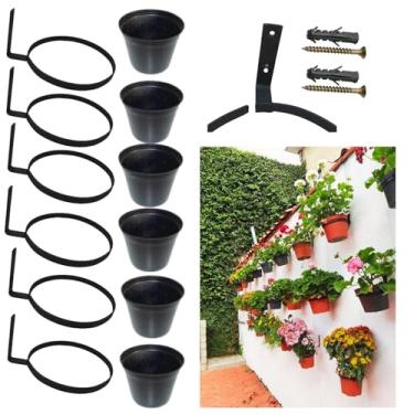 Imagem de Conjunto 6 Suportes de ferro para Vasos Fixação em Parede + 6 Vasos para Flores 12cm diametro
