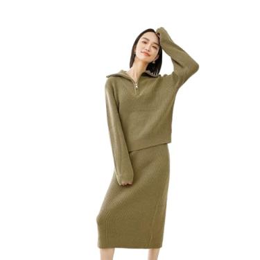 Imagem de Saia feminina tricotada inverno lapela manga longa suéter split midi saia elegante malha, En8, X-Small