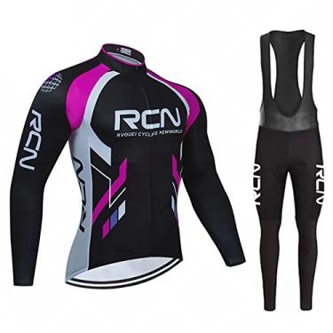 Imagem de Camisa de ciclismo de inverno equipe outono manga longa calças babador conjunto de lã térmica masculino roupa de bicicleta esporte equitação MTB roupas de bicicleta, rosa, PP (160 cm/53 kg)