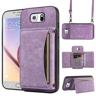 Imagem de Capa de telefone para Samsung Galaxy S6 capa carteira com alça de ombro transversal e porta-cartão de crédito de couro bolso fino suporte acessórios celular flip S 6 6s GS6 SM-G920V G920A mulheres