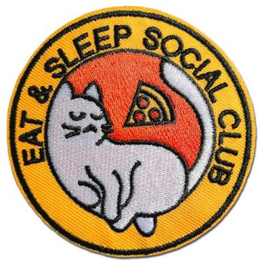 Imagem de CHBROS Aplique bordado de gato engraçado Eat & Sleep, ferro/costurar em remendos para roupas, jaquetas, camisetas, mochilas..