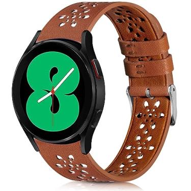 Imagem de BOTNUW Pulseira de couro de renda macia de 20 mm compatível com Samsung Galaxy Watch 6/4/5 de 40 mm e 44 mm/Samsung Galaxy Watch 6 Classic 43mm 47 mm/Galaxy Watch 5 Pro 45 mm/Galaxy Watch 4 Classic 42mm 46mm Pulseiras femininas masculinas, respirável, fina, vazada, esportiva, pulseira de substituiçã