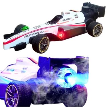 Imagem de Carro de Controle Remoto 6 Funções Carrinho Formula Corrida Solta Fumaça + Efeitos de Led Brinquedo Infantil Para Crianças 4 anos Presente Menino
