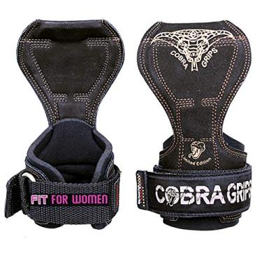 Imagem de Luvas femininas para levantamento de peso com alças resistentes e ganchos alternativos para levantamento de energia melhor para levantamento de peso com suporte de envoltório de neoprene ajustável para musculação (FIT em couro preto)