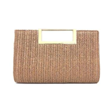 Imagem de Gets Bolsa de mão feminina de palha com alça superior de verão bolsa transversal de vime para viagens, Café A, 26 x 4 x 17 cm