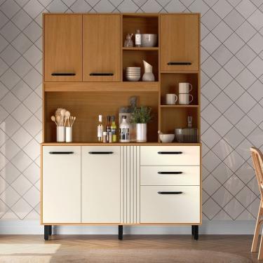 Imagem de Kit de Cozinha 6 Portas 2 Gavetas 140cm Luna Grafiatto Marrom/Champanhe