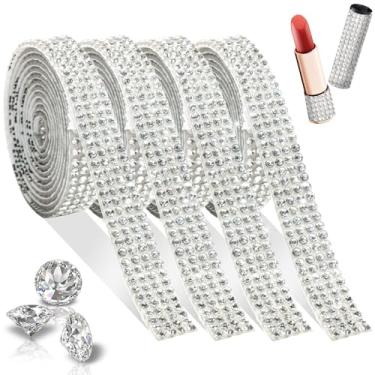 Imagem de FULZTEY Fitas autoadesivas de strass 4 fileiras de fita de cristal autoadesiva tiras de diamante branco com pedras adesivas de 2 mm fita de strass brilhante para artesanato faça você mesmo, decoração